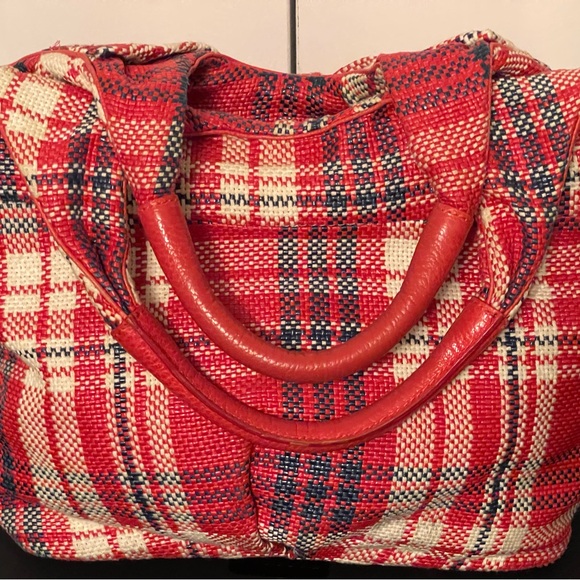 Kate Spade Bow front Plaid Medium Satchel/Handbag Red/Cream/Navy - Picture 3 of 11